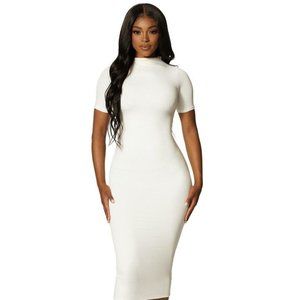 Naked Wardrobe White Midi Mock-neck Dress